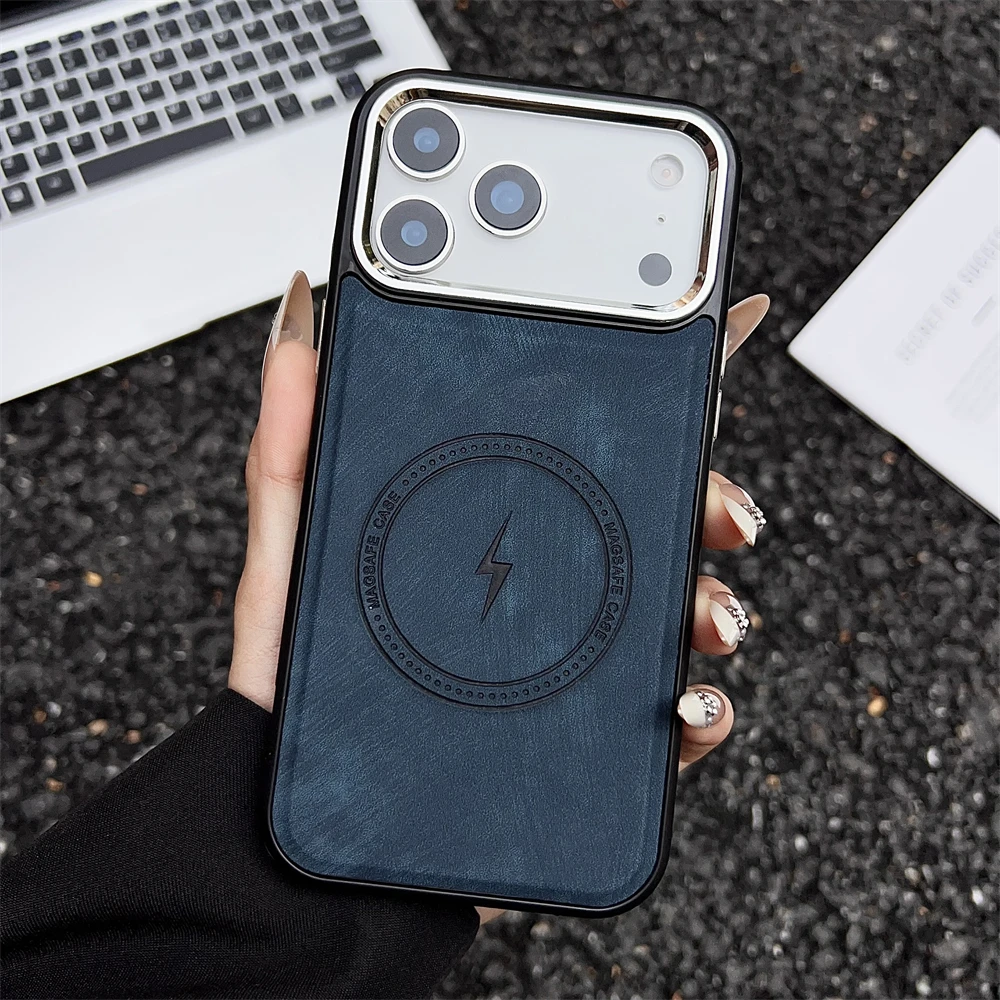 Premium Magnetic Leather Wireless Charging Case with Shockproof Protection