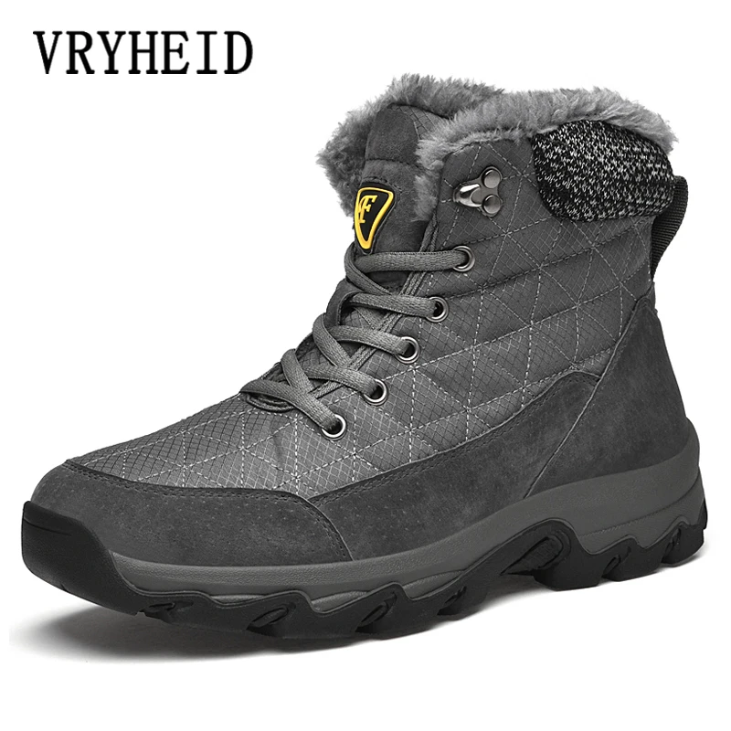 

VRYHEID Men Snow Boots Winter Ankle Boot With Warm Fur Lining Slip-on Hiking Shoes Waterproof Botas De Nieve Para Hombre Size 47