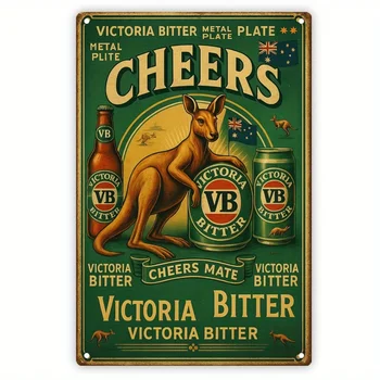 Vintage Victoria Bitter Beer Metal Sign - Iron Wall Art with Kangaroo & VB Logo, Retro Pub Decor for Man Cave, Bars, Outdoor
