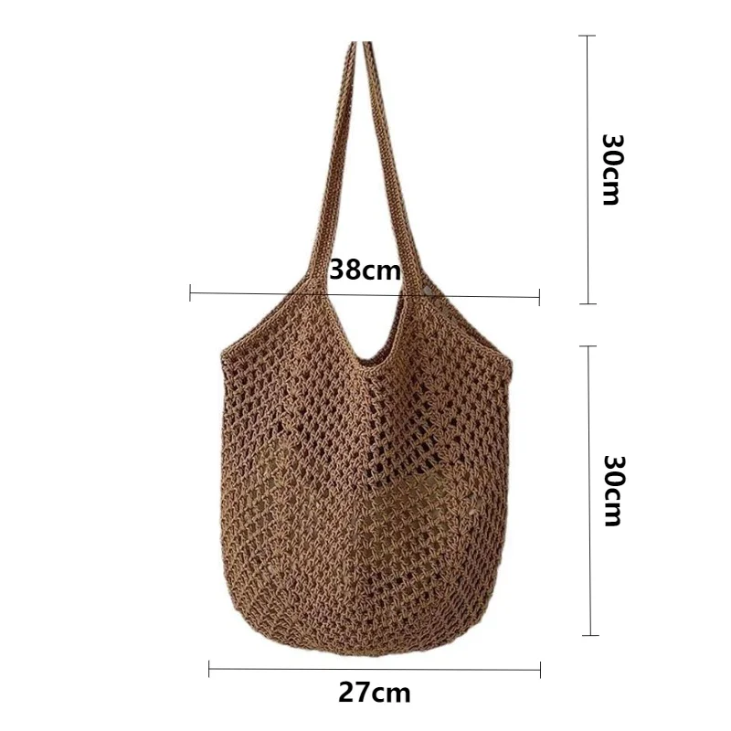 Leisure Large Capacity Cotton Woven Bag Women's Shoulder Bags Casual Straw Wicker Woven Ladies Handmade Beach Tote Messenger Bag
