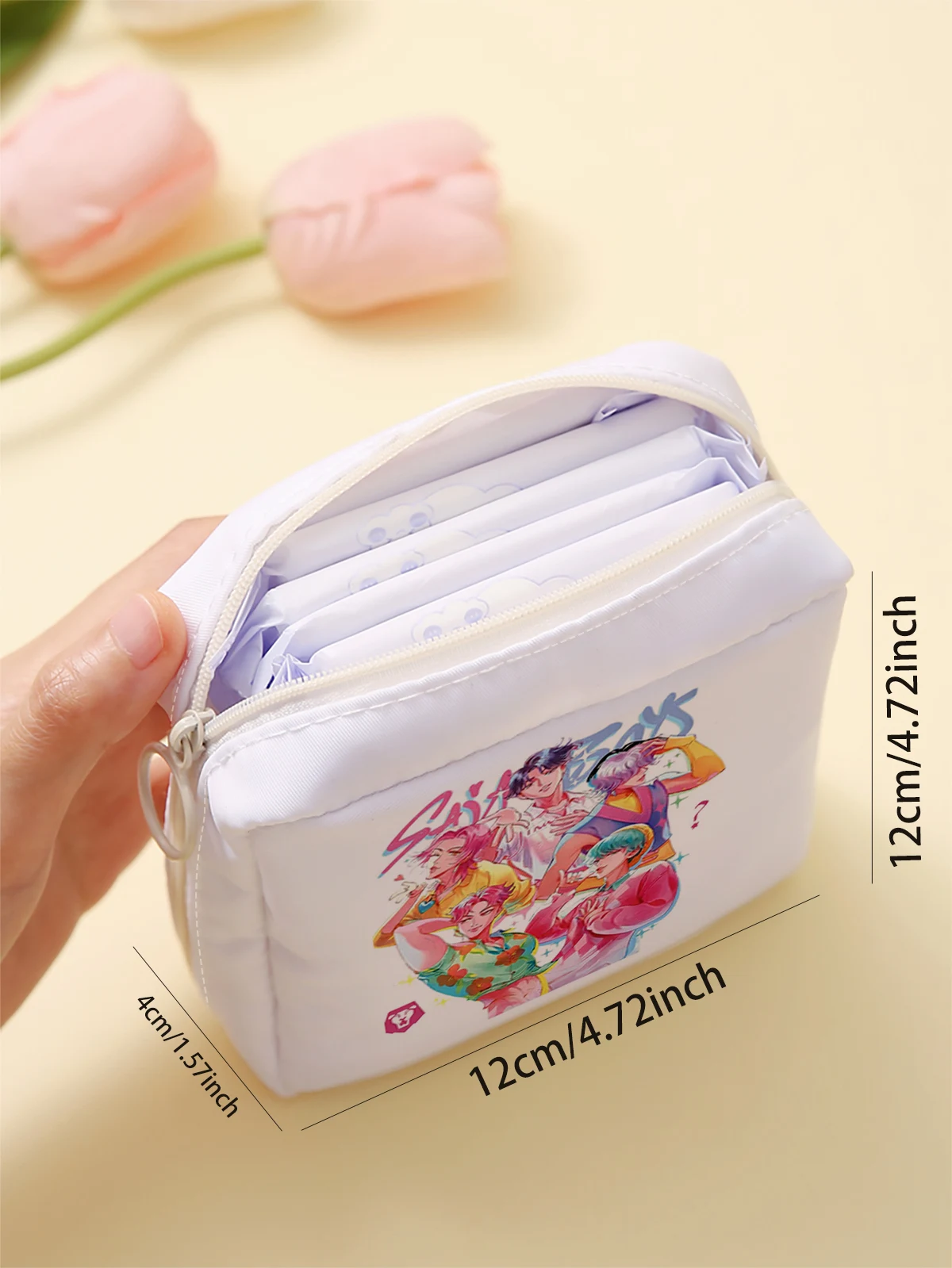Cartoon pattern printed sanitary napkin storage bag, women's lightweight tissue bag, sanitary tissue bag