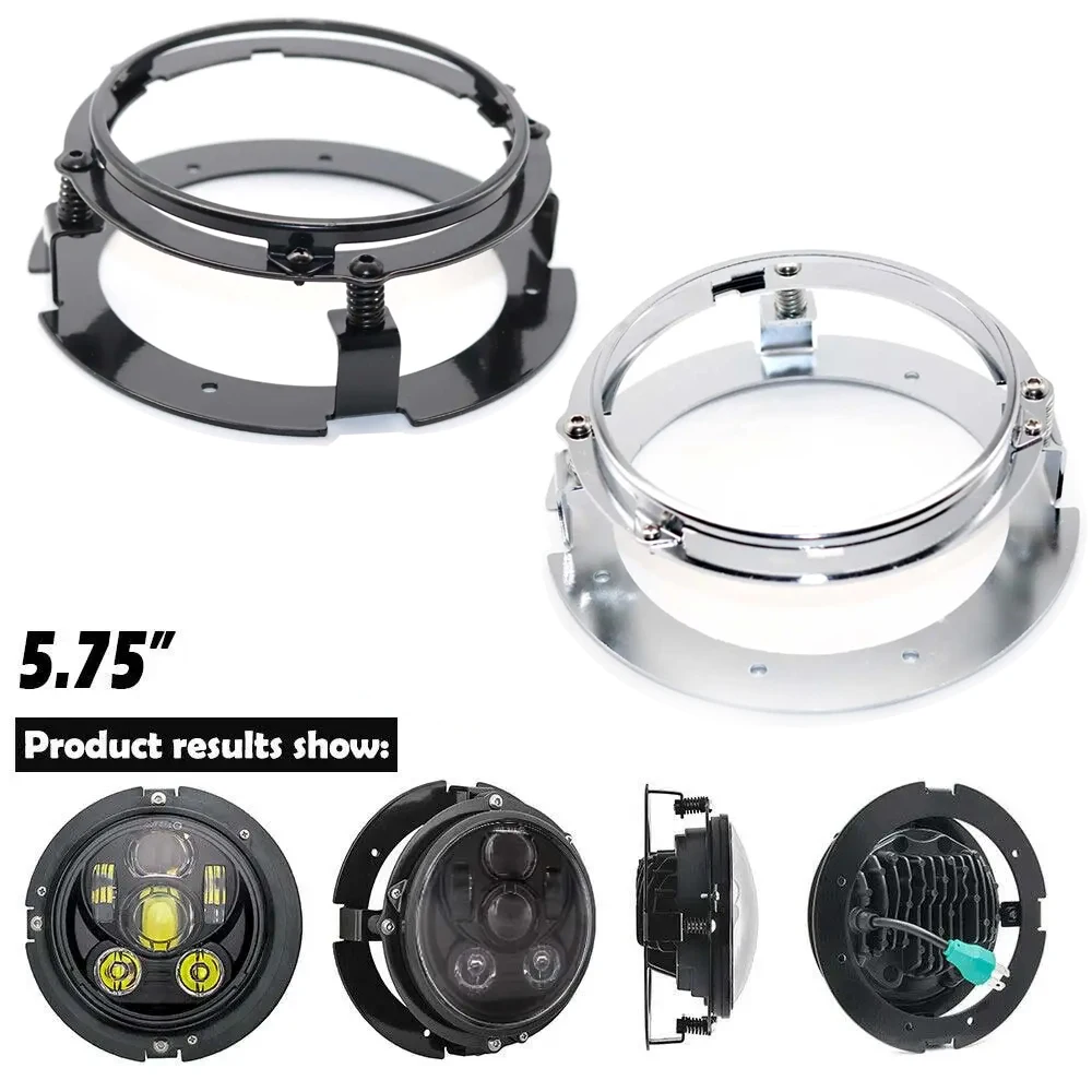 Kit Support Phare Moto 5.75 Pouces - Noir/chrome, Acier Inox, Pour Phares LED - Installation Facile
