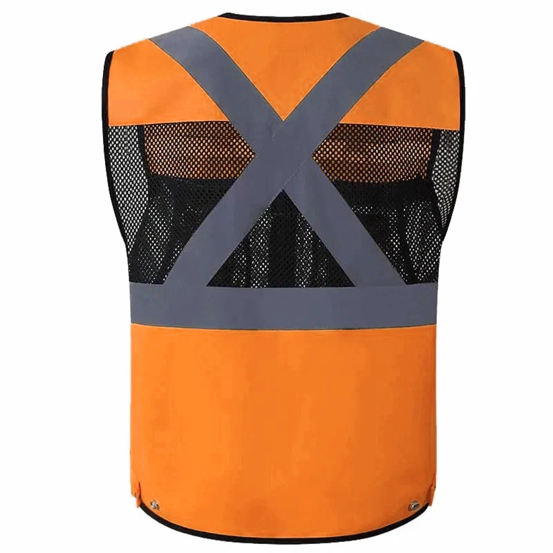 High Visibility Reflective Safety Vest Zippered Work Clothes Fishing Net Multi-Pocket Traffic Construction Night Safety Clothing