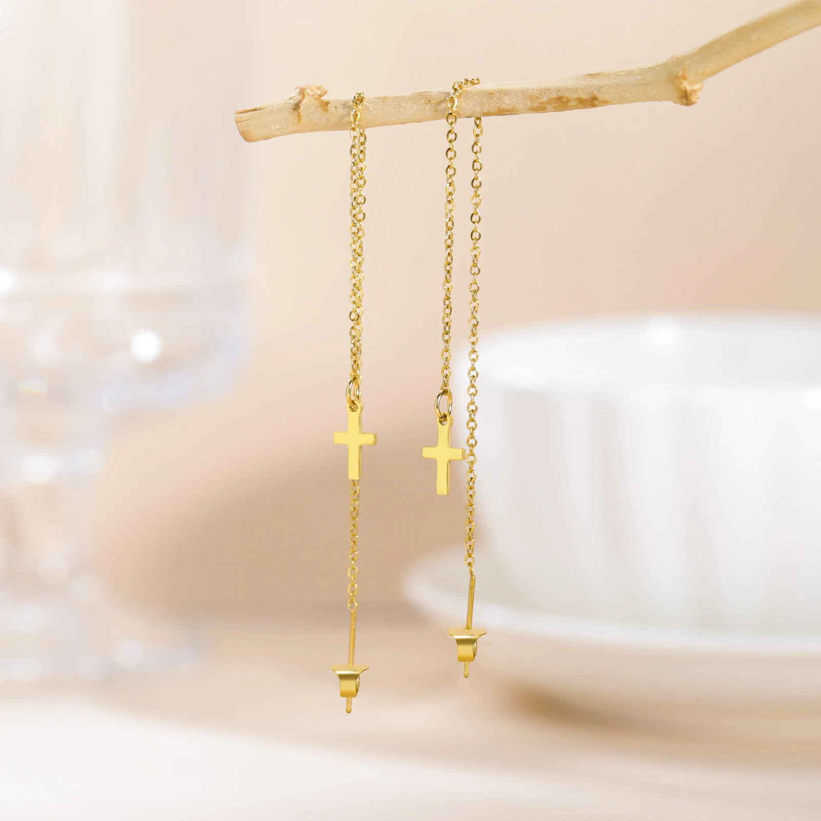 Dawapara Kreuz Lange Ohrringe für Frauen Edelstahl Quaste Ohrringe Christliches Symbol Minimalismus Kreuz Charm Religiöser Schmuck – Detail 18