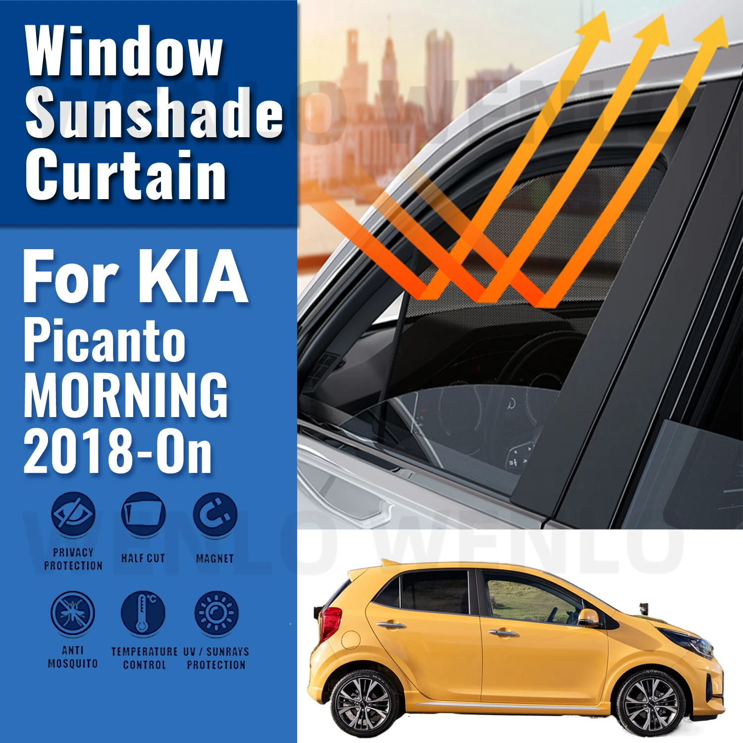 

For KIA Picanto MORNING JA 2018-2024 Car Sunshade Front Windshield Magnetic Mesh Curtain Rear Side Window Sun Visor Shade
