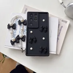 Elegant Bow Tie Pearl Chain Rope Phone Case Cover - Xiaomi Mi 9T (Black)