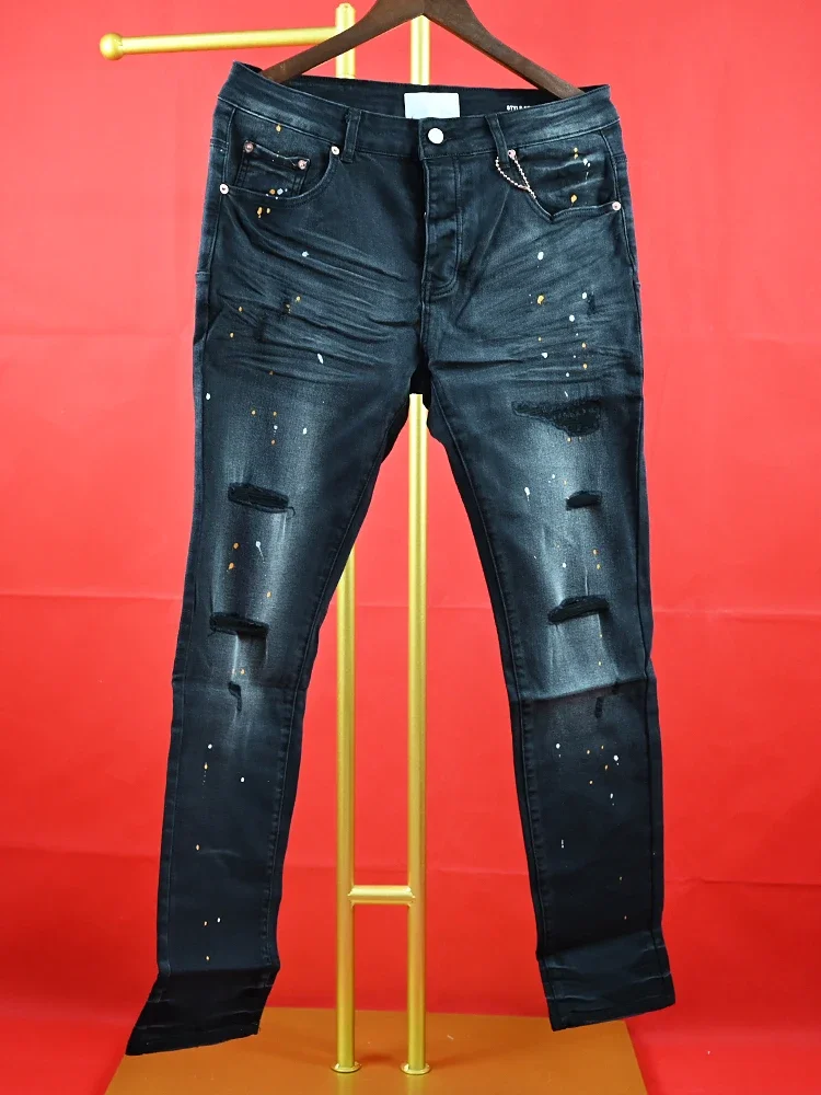 

New Fashion Purple ROCA BRAND Trend High quality Jeans Brand Jeans American High Street Paint Black