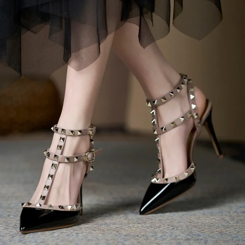 Heeled sandals Summer luxury women's shoes Brand Rivets High-Heeled Woman Fashion Designed Slingbacks High Heels Party shoes