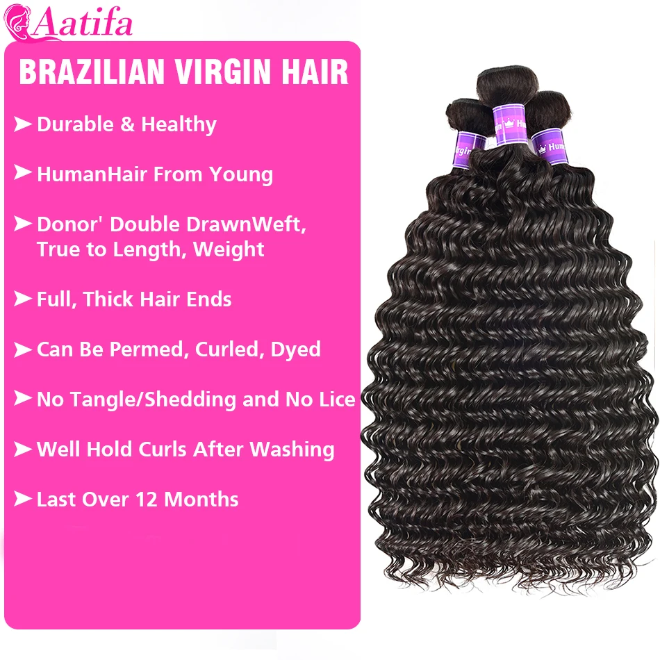 Deep Wave Human Hair Bundles Curly Hair Brazilian Weaving Extension 30