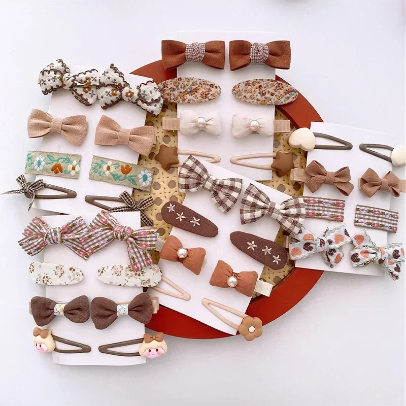 4/8pcs Korean Coffee Color Hair Pin Bow Knit Fabric Princess Hair Clips for Children Baby Girls Headwear Kids Hair Accessories 2