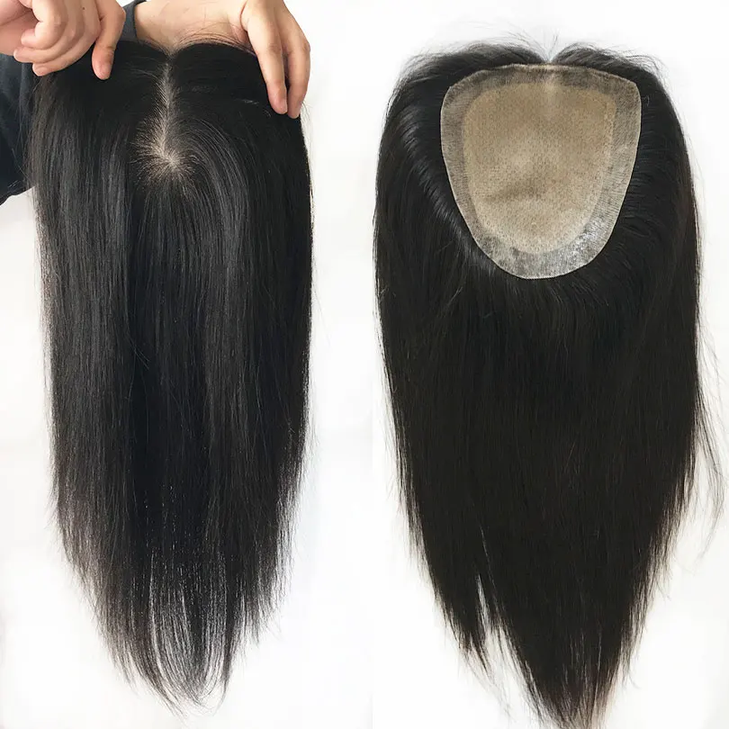 

2cm PU Around Women Toppers NO Clips Straight Virgin European Human Hair Women Topper 15x16cm Natural Scalp Top Base