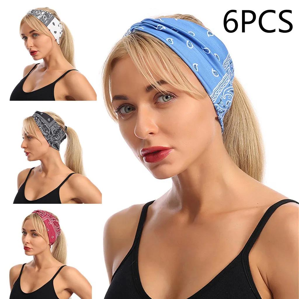 

6pcs Women Headband Cross Top Knot Elastic Hair Bands Soft Printed Girls Hairband Hair Accessories Twisted Knotted Headwrap