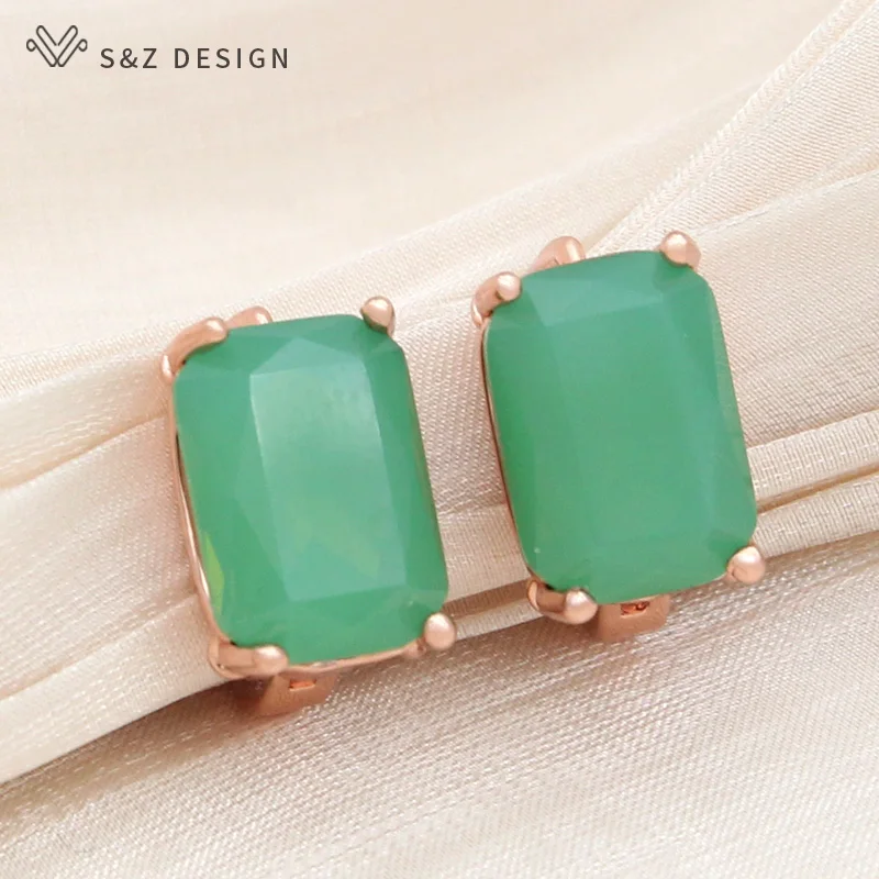 S&Z DESIGN New Fashion Elegant Pink Rectangle Crystal Dangle Earrings For Women Girl Wedding Party Jewelry Eardrop Fine Gift