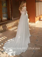 Pregnant Bride Wedding Dress Customized Scoop Neck Full Sleeves Lace Applique Sweep Train Chiffon Summer Bridal Gown 2