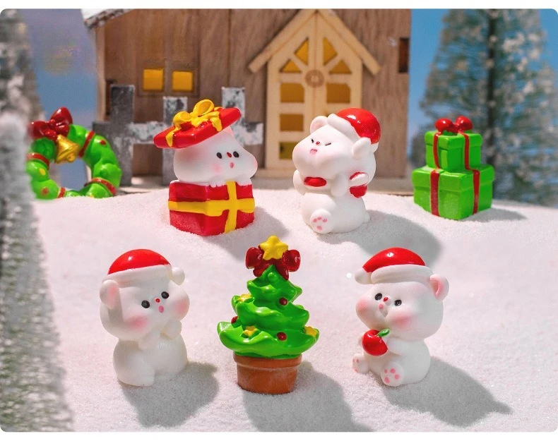 Mini Santa Claus & Snowman Figurine Set - Resin Holiday Decorations