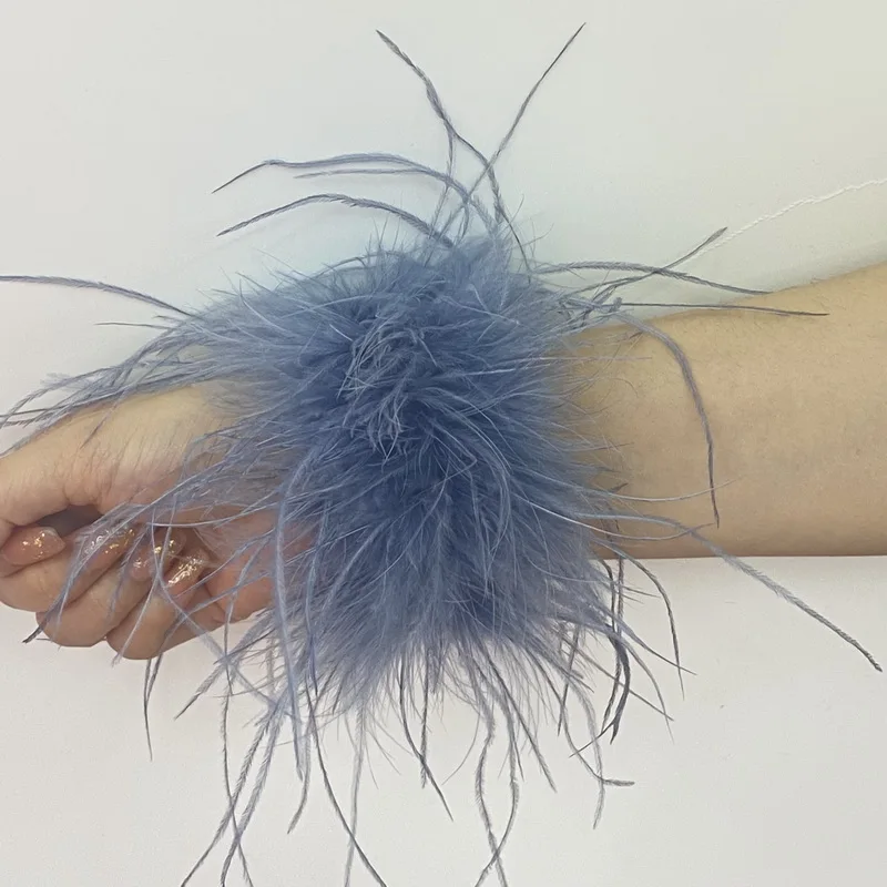 Ostrich Feather Cuff Plumes Bracelet for Women White Cuffs Ornament
