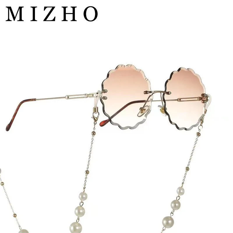 

MIZHO 2022 Fashion Round Flower Sunglasses Women Rimless Chain Luxury Design Sun glasses 2021 Summer Style Female UV400
