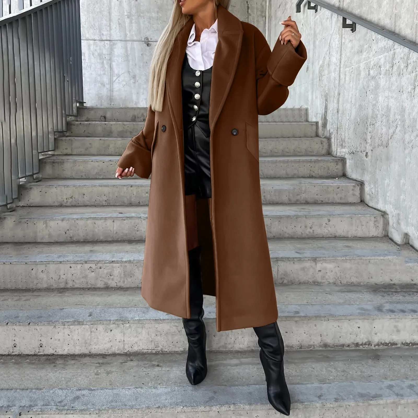 

Женское пальто средней длины, тренчкот, повседневное шерстяное пальто, пальто с лацканами, открытый кардиган спереди, верхняя одежда, зимнее пальто, Женское пальто