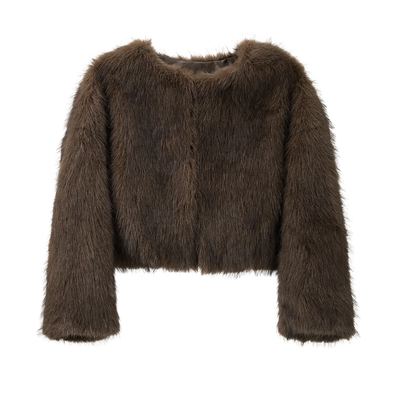 Chic Brand Icon Fashion Kendall Jenner Brown Gradient Faux Fur Jacket Women Winter New Luxury Cropped Fox Fur Coat