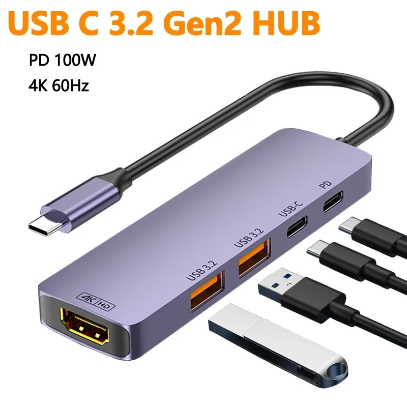 USB Hub 10Gbps 4K 60Hz Type C to HDMI-compatible PD 100W for iPhone 15 Macbook Air Pro Samsung S23 24 Dex