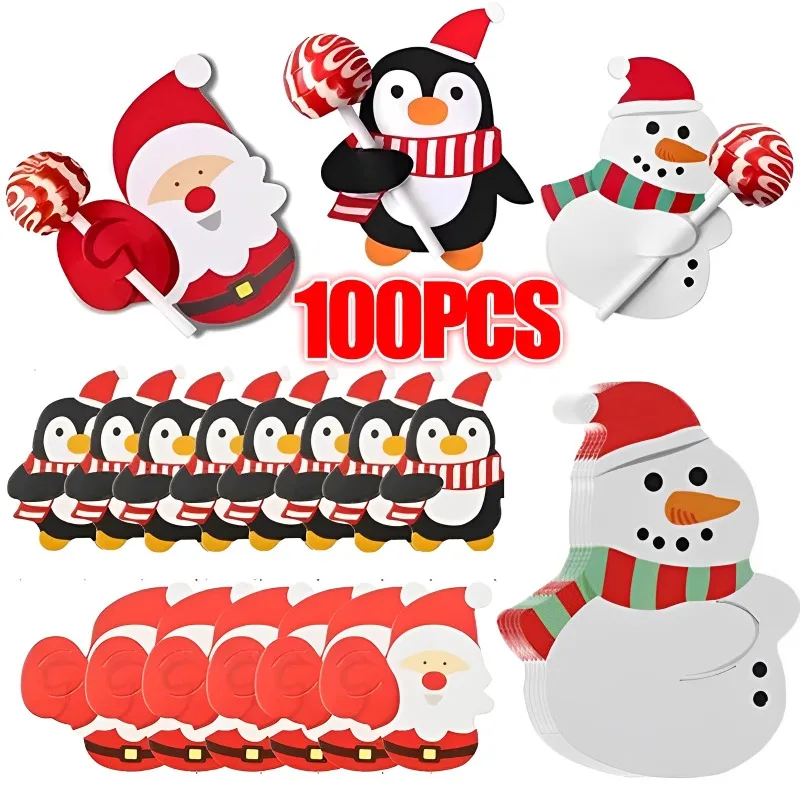 

Christmas Lollipop Paper Cards Cartoon Snowman Santa Lollipop Holder for Xmas Kids Gift Home DIY Party Decoration 2024 New Year