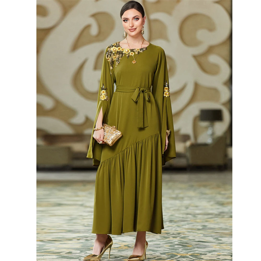 

Eid Mubarak Djellaba Ramadan Embroidery Maxi Party Dress for Women Muslim Dubai Turkey Abaya Kaftan Morocco Gown Abayas Vestidos