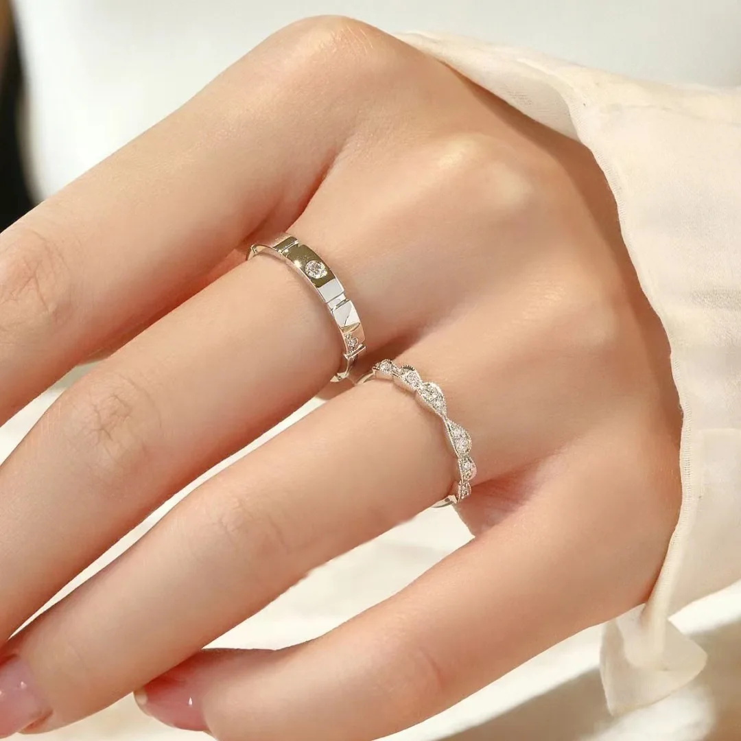 Silver Ring Wedding Rings Silver Rings 2PCS 925 Sterling Silver Ring Adjustable Open Couple Engagement Rings For Women Men Wedding Ring Party Fashion Jewelry Gift