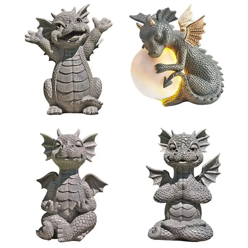 Statua Drago Dinosauro Con Luce Solare Per Giardino - Decorazione In Resina 35,6 Cm, Per Esterni E Interni