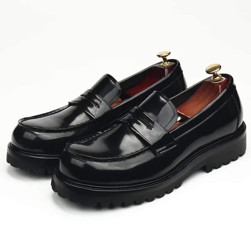 Leather shoes man, round head, formal marriage, thick soles, open beading craft bright, love, hand-made, high-end, style, large