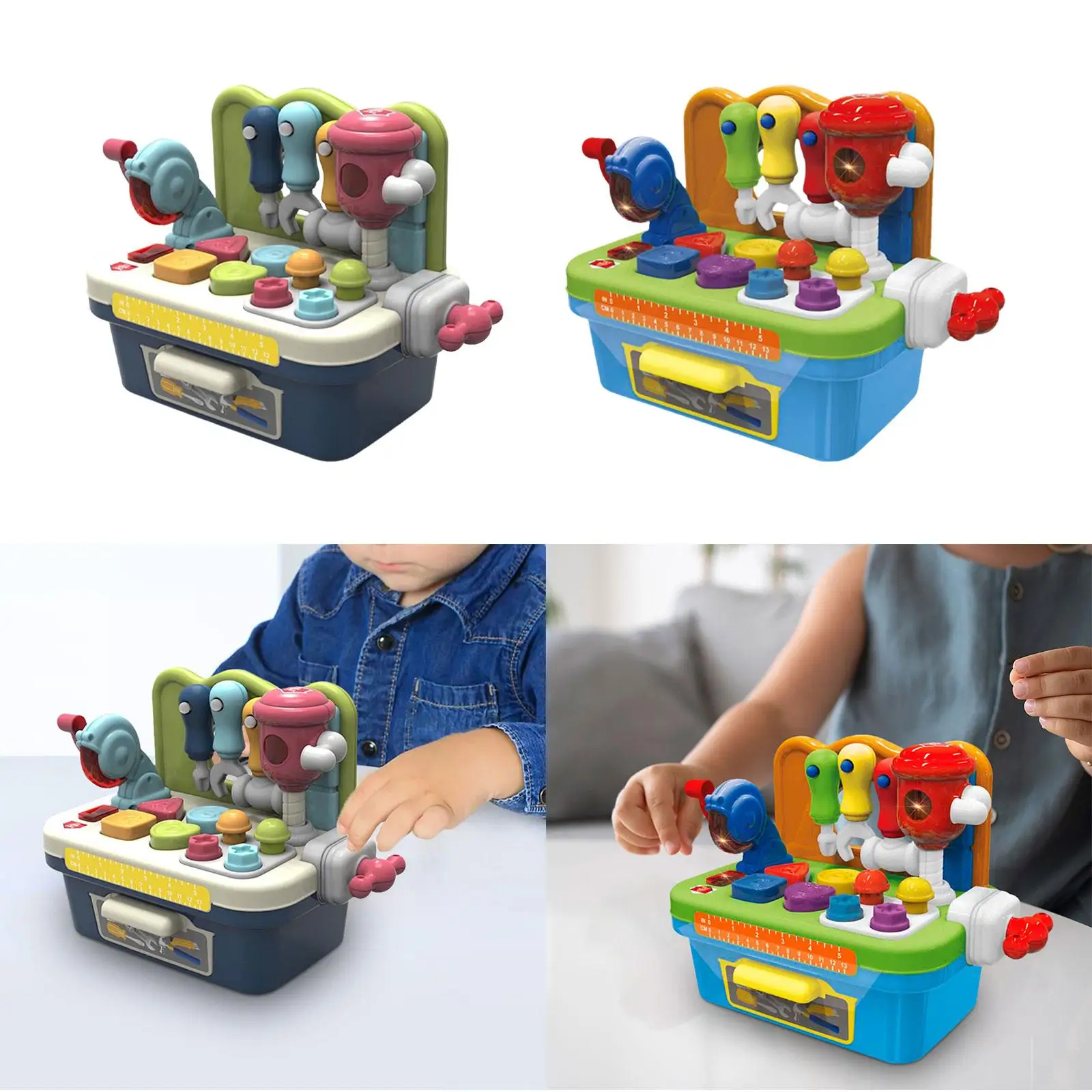 Construction Workbench Toy with Sound Effect and Light with Shape Sorter Tool Kids Tool Bench for 1 2 3 4 Years Old Baby Kids