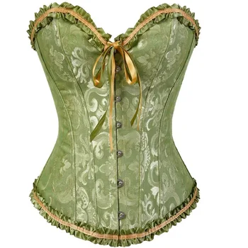 Victorian Women Overbust Corsets Tops Vintage Gothic Jacquard Bustier Lace-up Boned Shapewear Corselet