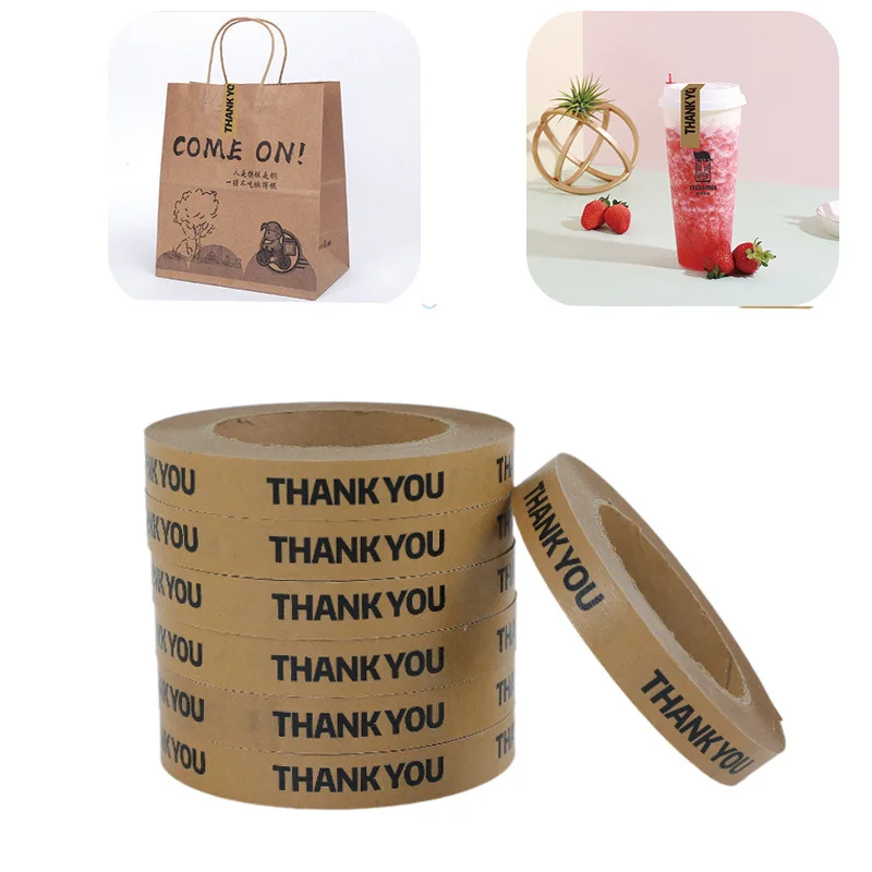 

Takeaway Packaging Sealing Stickers Milk Tea Baking Coffee Cup Lid Seal Sticker Kraft-paper Stationery Small Tape 1.5cm*50m