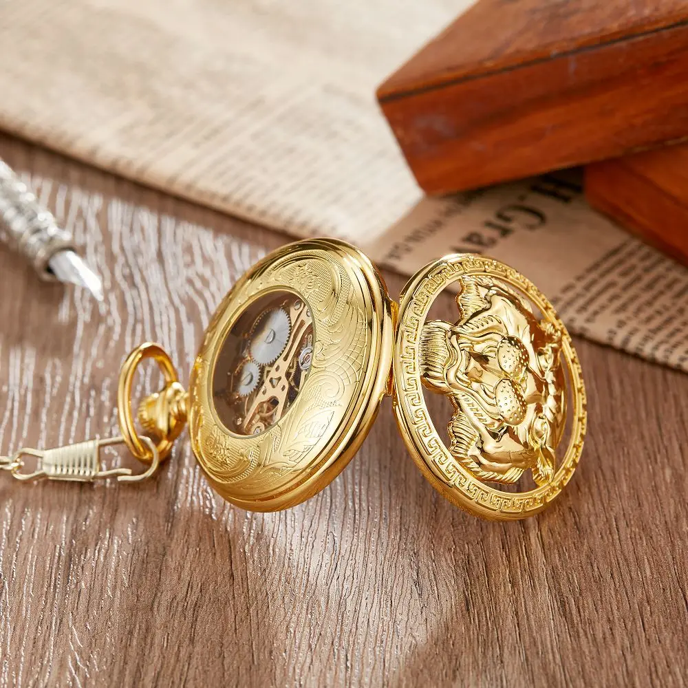 New Design Creative To My Son Lion Bear Love Dad Quartz Pocket Watch Men Fob Chain Best Gift For Son and Dad 2023
