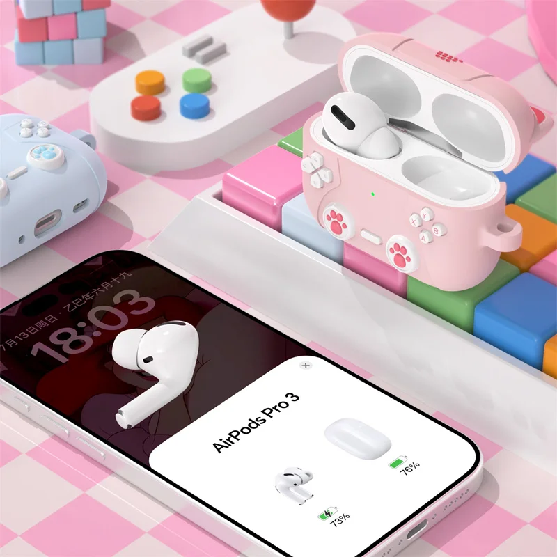 Cute 3D Cat Game Console Silicone Earphone Case with Hooks