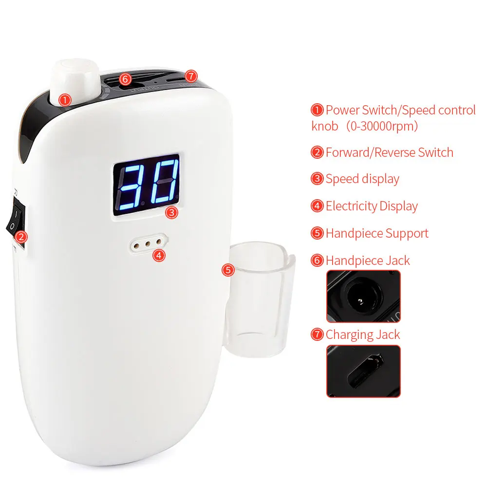 36W Nail Drill Machine Kit Professional 30000RPM Electric Nail Polisher Portable Wireless Charging Manicure Pedicure Nail Device 5