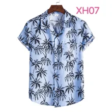 

Summer Print Men Shirts Short Sleeve Cotton T-Shirt Beach Style Turn-Down Collar Casual Home Coat Plus Size 3XL Jacket