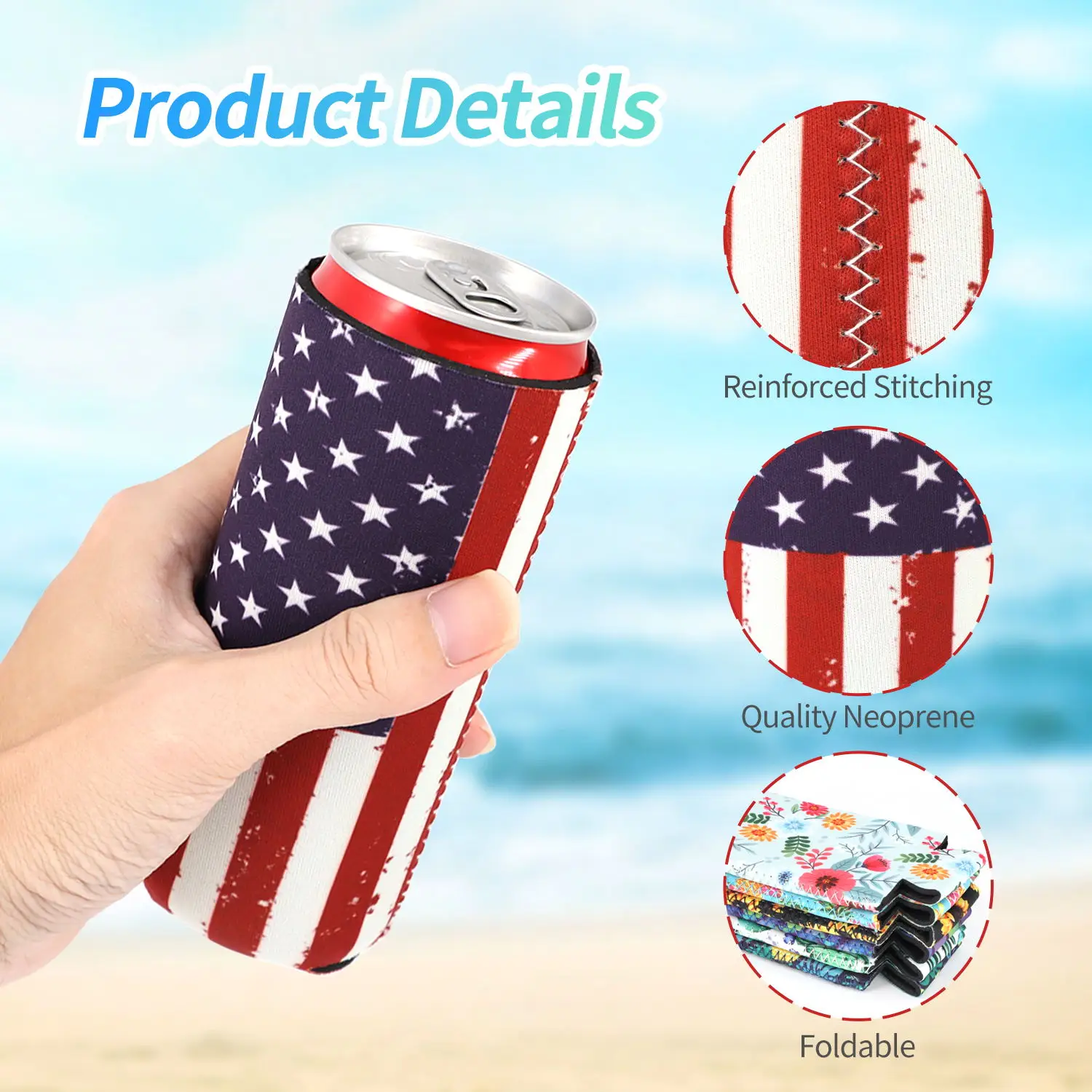 Blue Star Slim Can Cooler | 12 oz Can Cooler | Can Coolie | Can Holder |  Neoprene Can Cooler | Insulating Sleeve