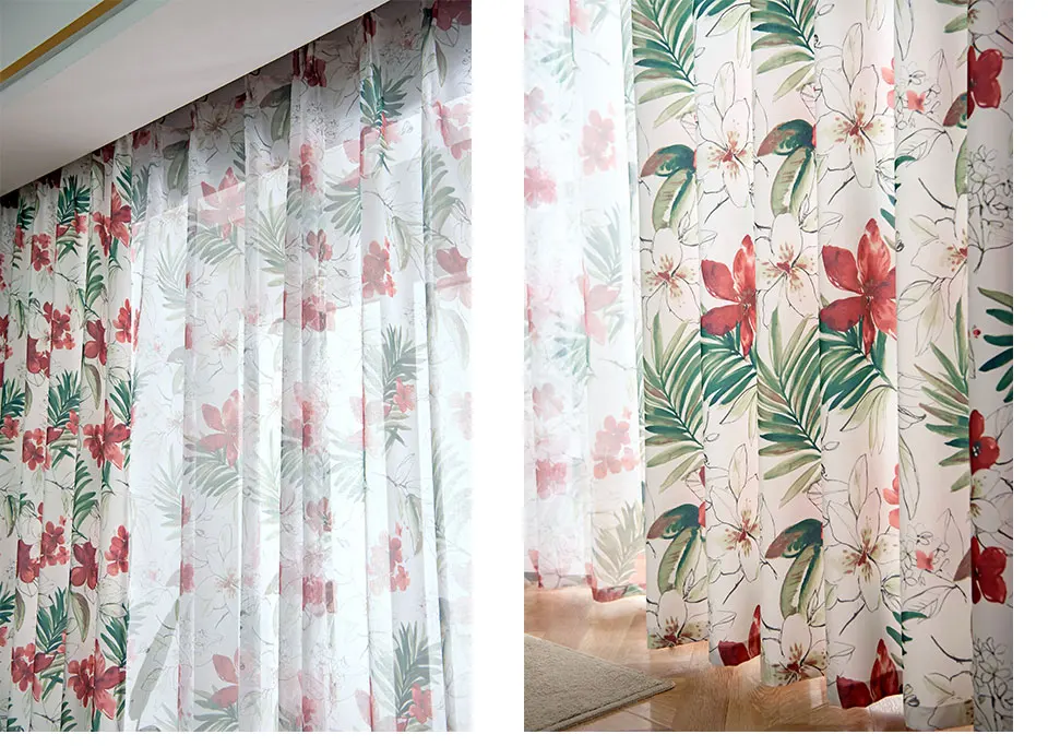 American Style Floral Blackout Curtain For Living Room Printed Thick Curtains Window For Bedroom Kitchen Blinds Drapes Finished