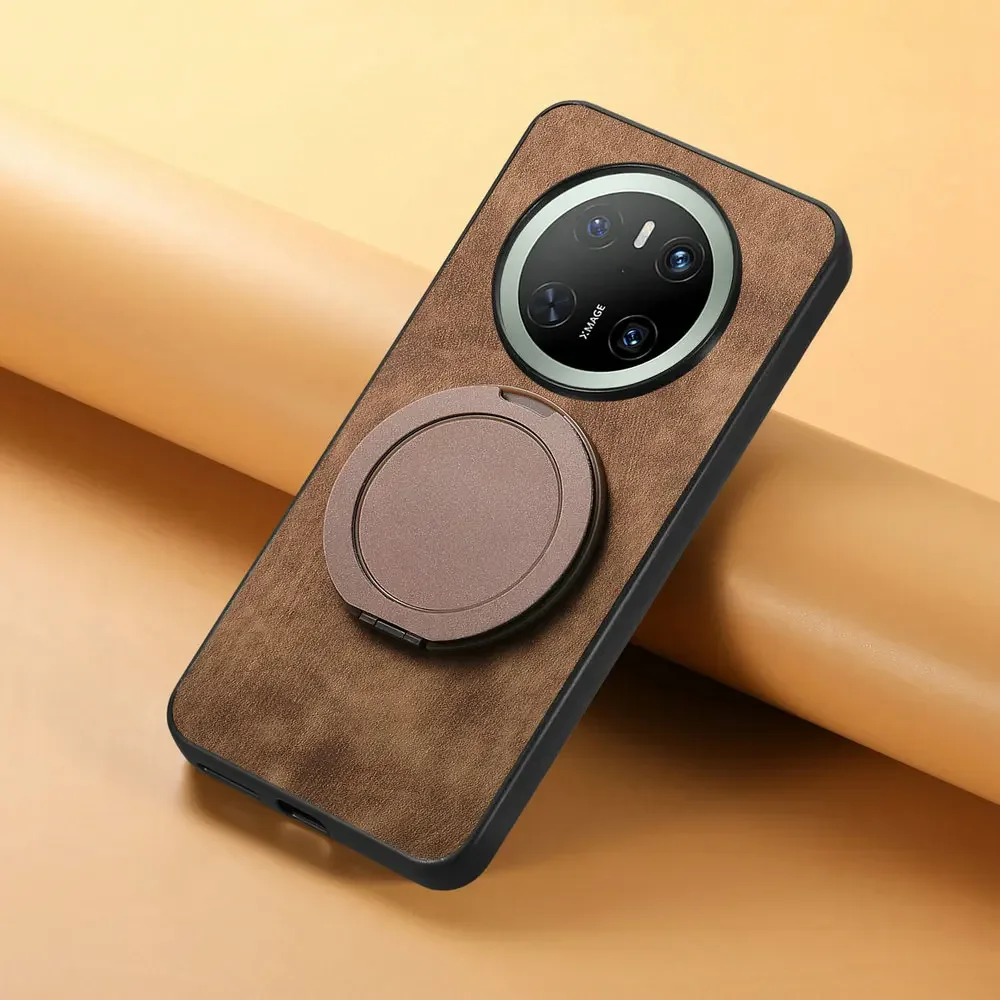 Luxury Leather Back Panel Case with Magnet Ring and Bumper Cover