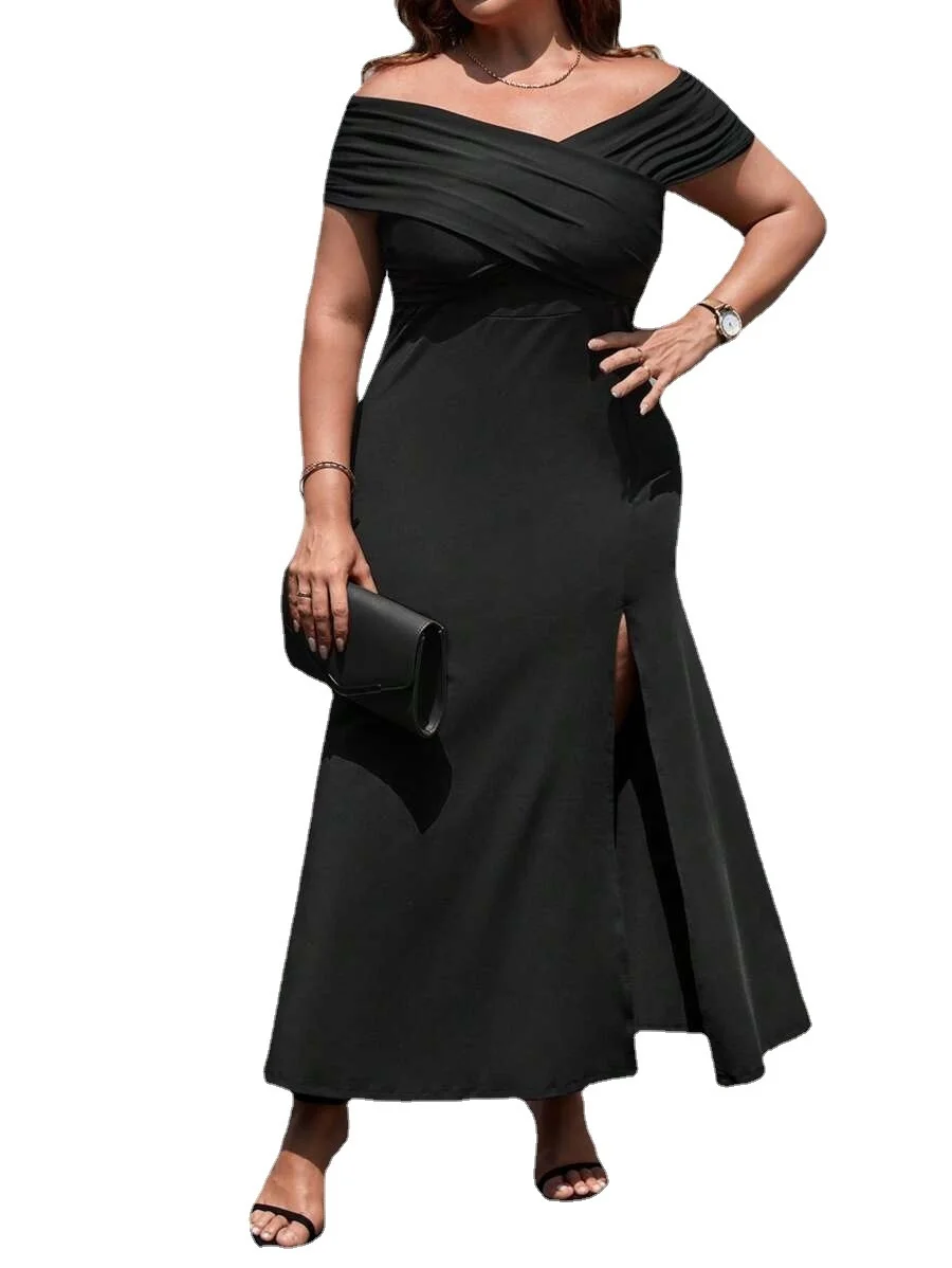 Plus Size 2023 New Large Women's Evening Dress Long Dress Split High Waist Slim Elegant Sexy Long Style Black Dress New