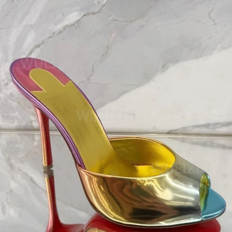 Light Pink Shiny Cute Slingback Girls Open Heels Peep Stiletto Black Patent Leather Beach Slippers Denim Diamond Purple Shoes women sandals women high heels