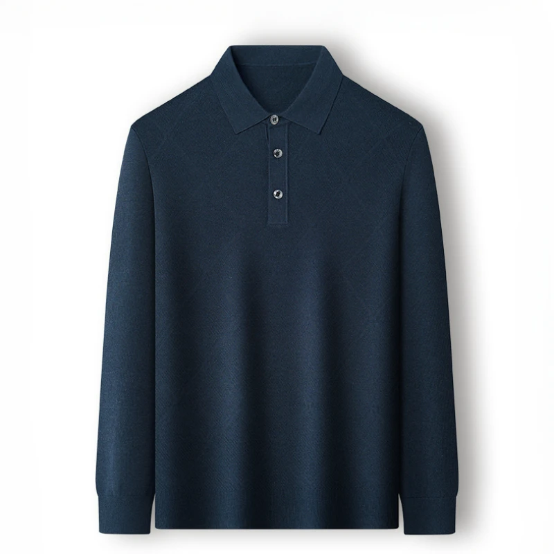 2023 New Men's Slim-Fit Jumper Autumn and Winter Warm Lapel Knitwear Solid Color Business Polo Long Sleeve Men's T-shirt