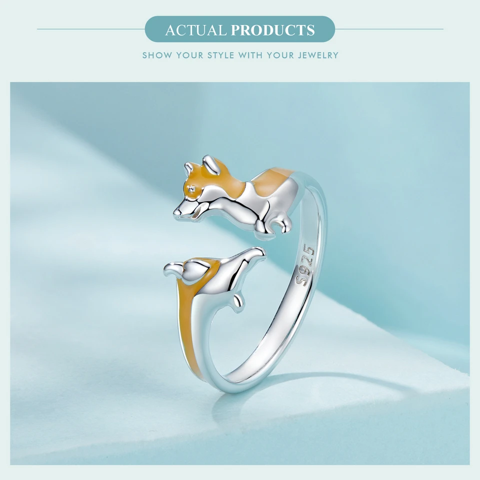 Sterling Silver Cute Corgi Open Ring Pet Animal Stud Earrings Enamel for Women - PeticaDeals