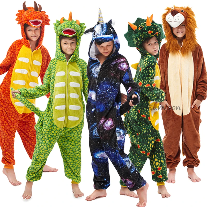 Child Boys Dinosaur Kigurumi Pajamas Baby Toddler One Piece Hooded Jumpsuit Kids Onesies 4 6 8 10 12 Years Children Pijamas kids pajamas