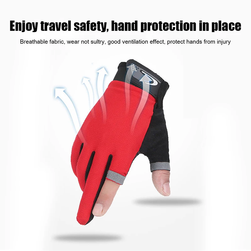 Summer Men's Fishing Gloves Anti-UV Cycling Women Two Finger Cut Male Touch Screen Angling Anti-Slip Breathable Fitness Gloves 5