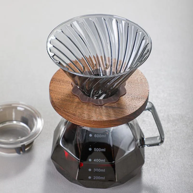 600ml Pour Over Coffee Maker Set with Wood Stand -...