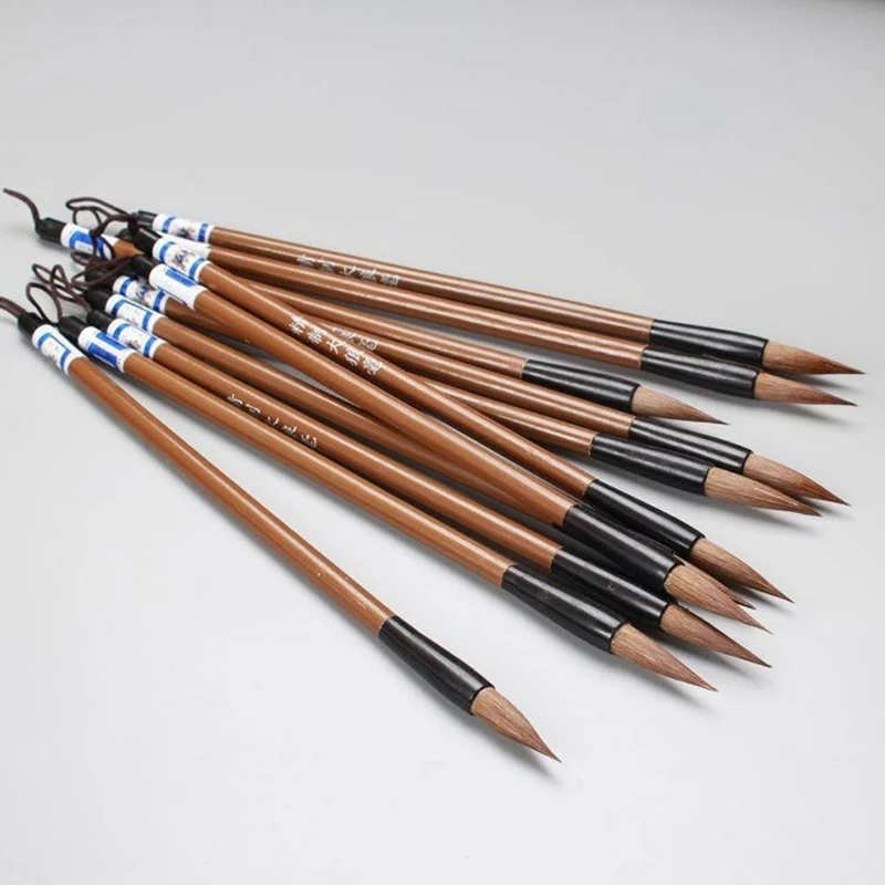 10PCS Bamboo Calligraphy Brush Pen Wool Chinese Calligraphy Painting Brush Pen Weasel Hair Regular Script Writing paint brush calligraphy brush