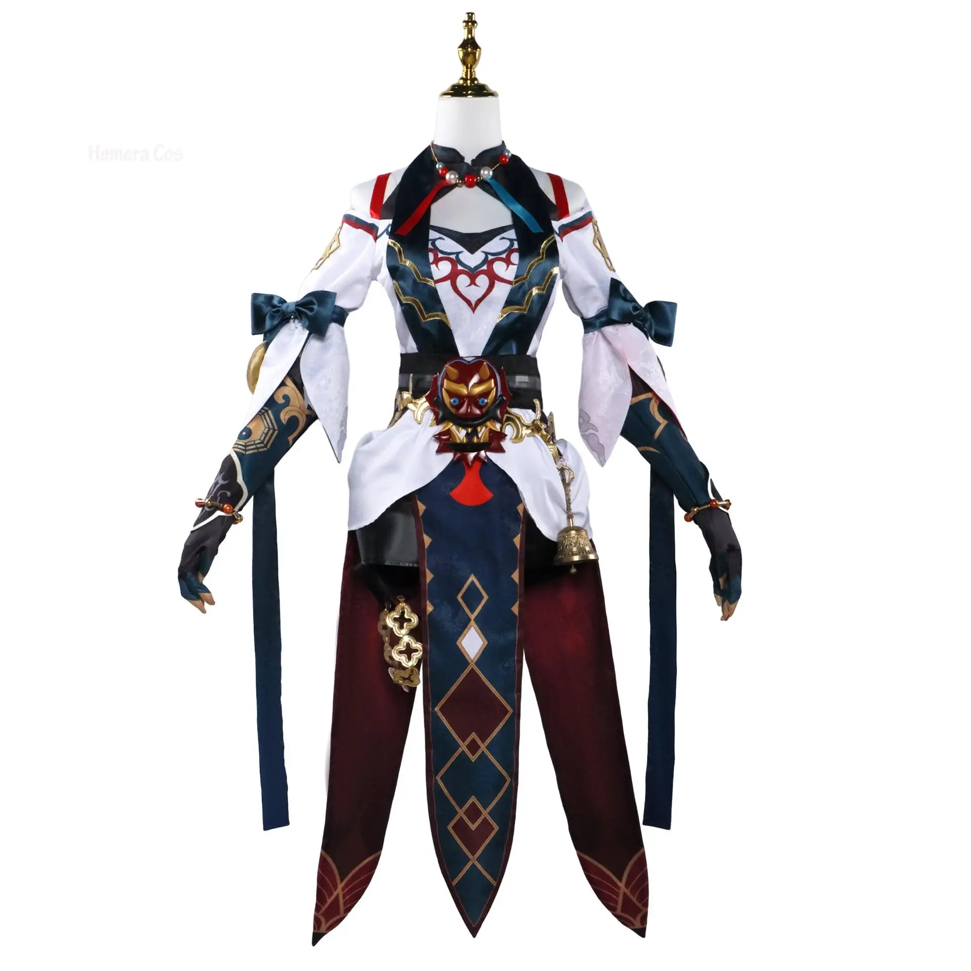 Xueyi Cosplay Costume Game Honkai Star Rail The Xianzhou Xueyi Mask Wig Bell Women Uniform Cosplay Carnival Party Outfit Fullset 3