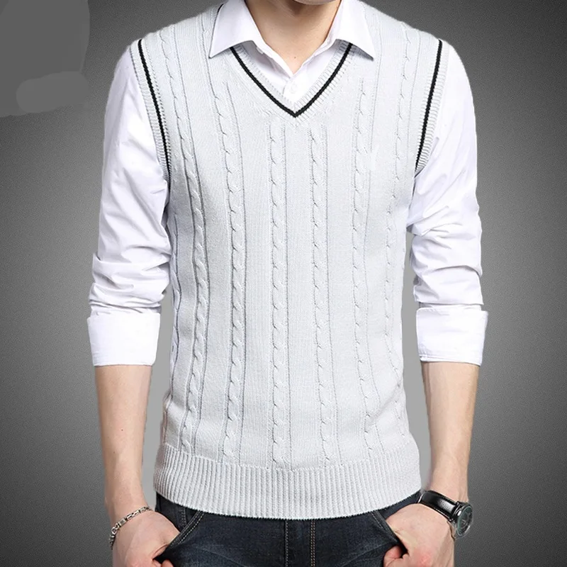 Spring and autumn college style men's sweater vest vest slim-fit coat youth Korean version sleeveless vest thin knit shirt