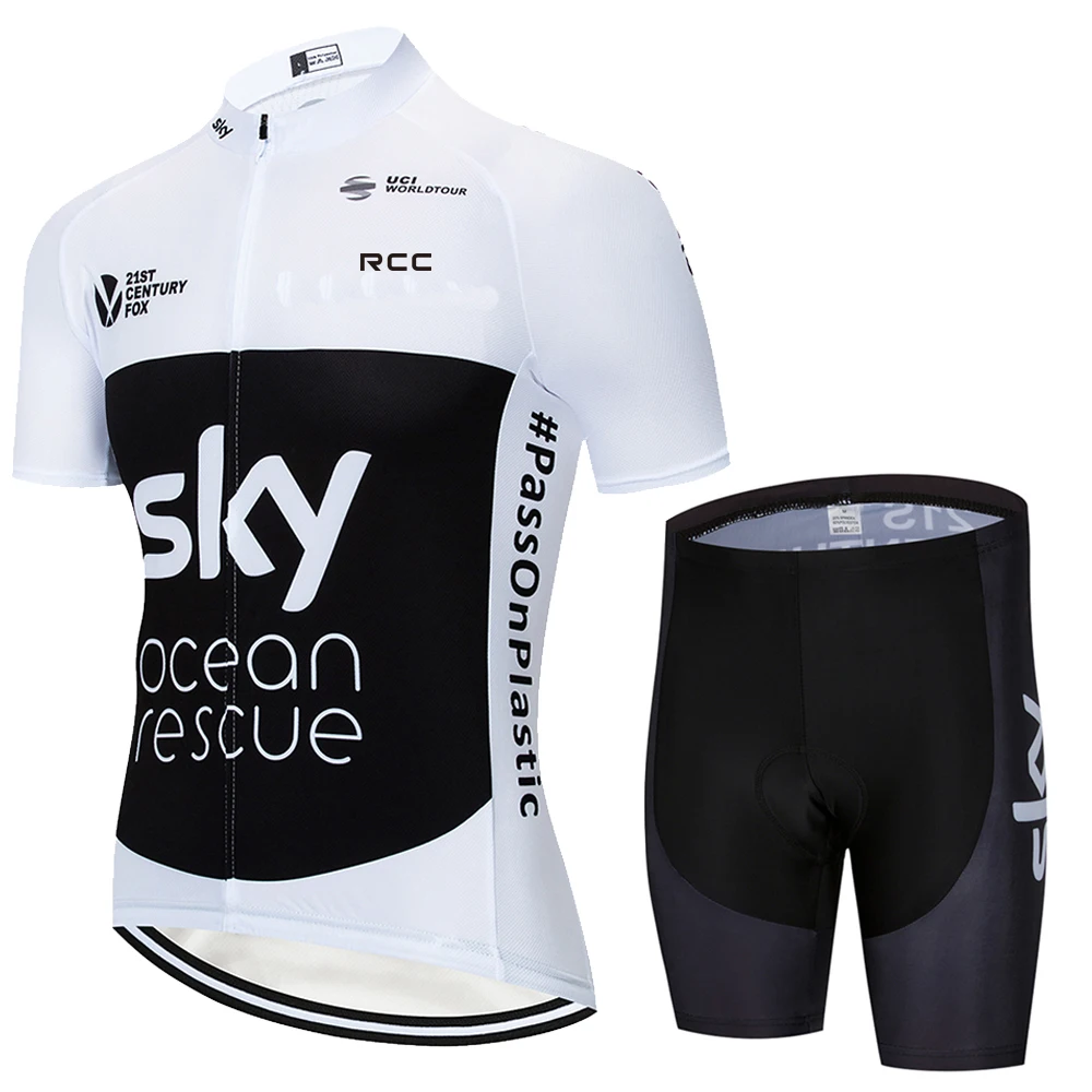 Cycling Jersey Set Cycling Jersey RCC sky Cycling Jersey Set Short Sleeve for Men's Anti-UV Bike Cycling Jersey Set Bicycle Pro Team Summer Clothing